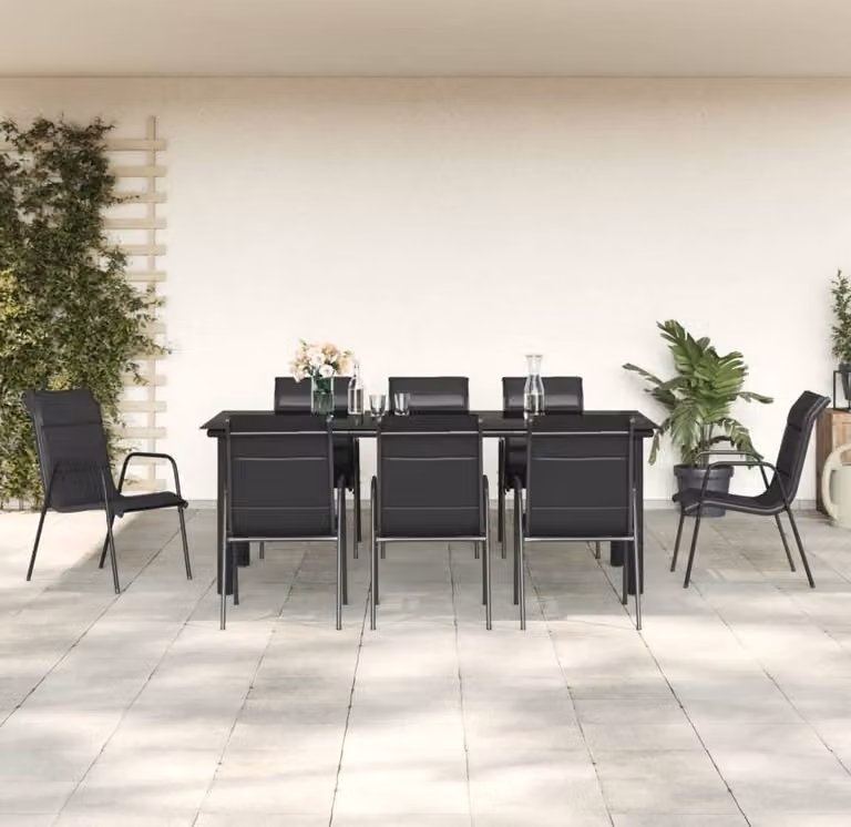 Maison Exclusive - Set da pranzo da giardino da 9 pezzi in acciaio nero e Textilene
