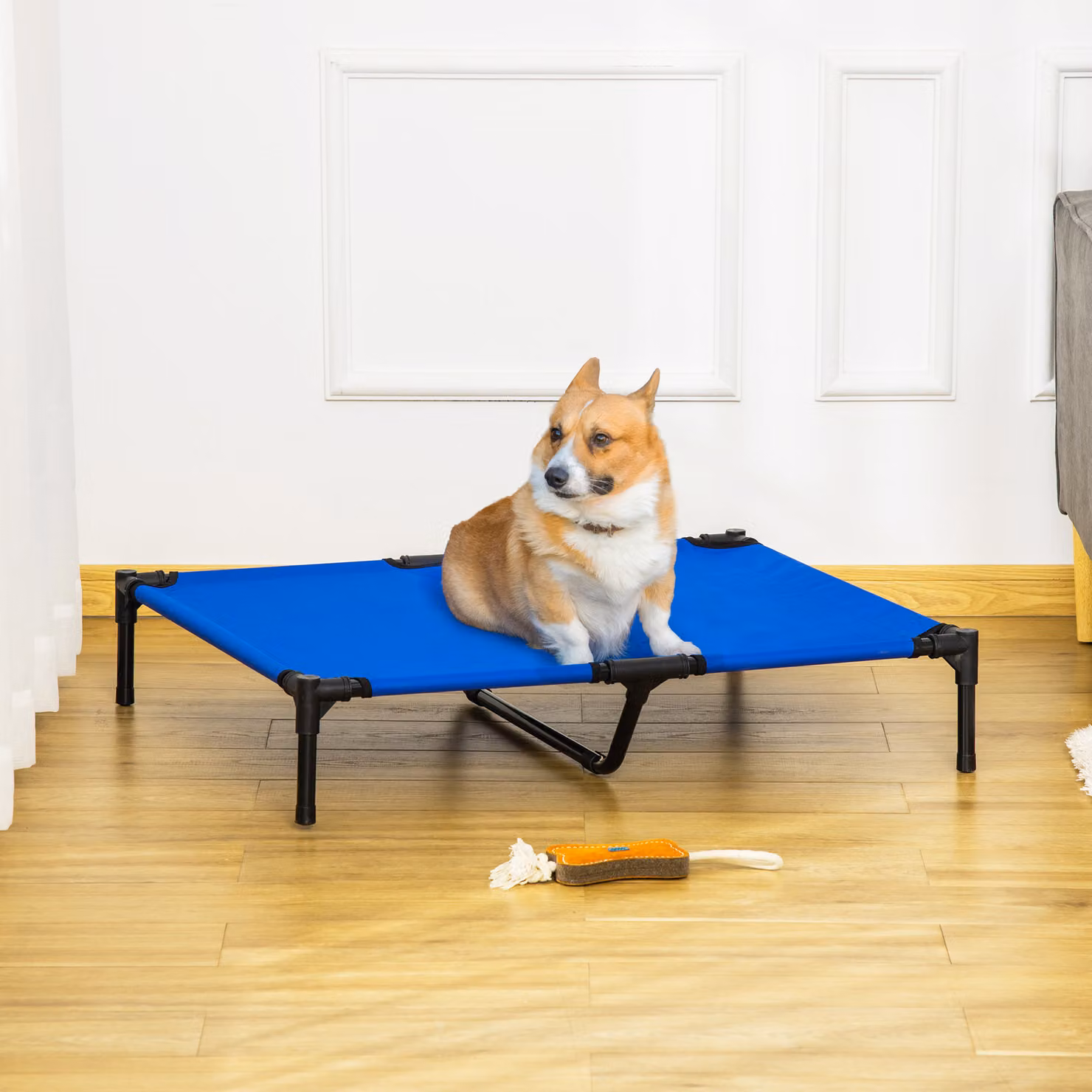 Letto rialzato PawHut per cani di taglia grande, traspirante e resistente, ideale per interni ed esterni, Blu, L 92 cm x P 76 cm x H 18 cm – 2