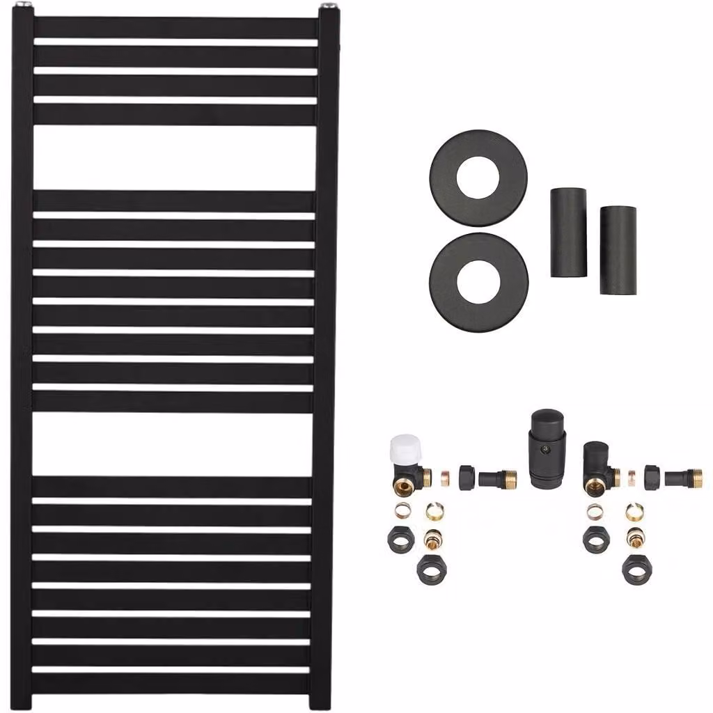 Set radiatore per bagno Vincenzo - riscaldamento centralizzato - attacco laterale - 300W - nero opaco - 970x450 mm