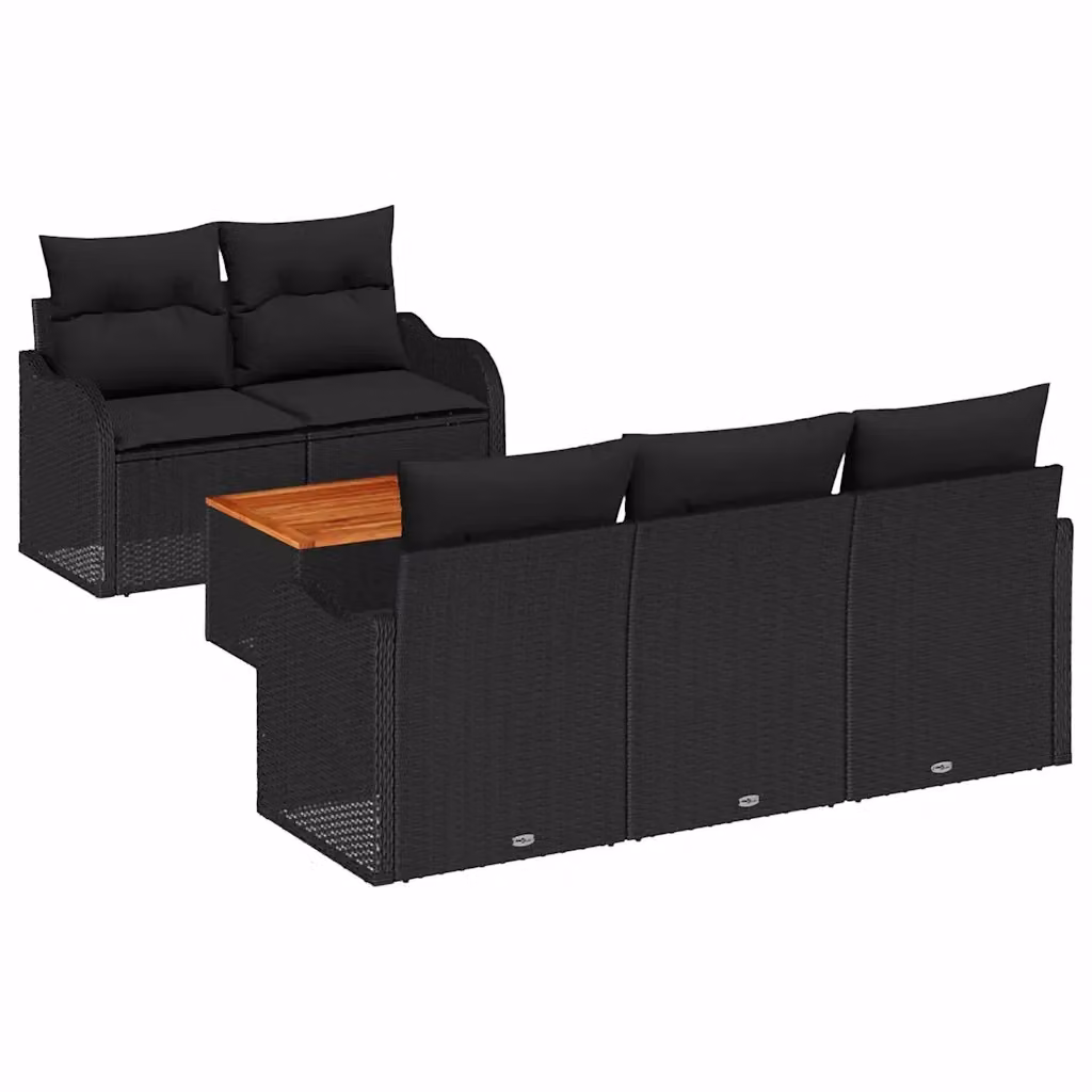 Set Divano da Giardino vidaXL 6 Pezzi in Polyrattan Nero con Cuscini e Tavolino da Caffè – 2