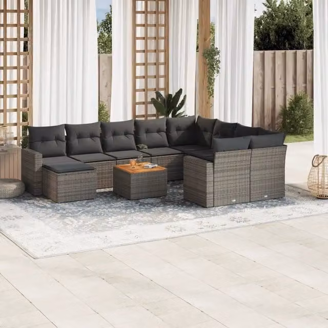 Set di Divani da Giardino a Forma di L vidaXL in Polyrattan Grigio con Cuscini e Tavolino da Esterno