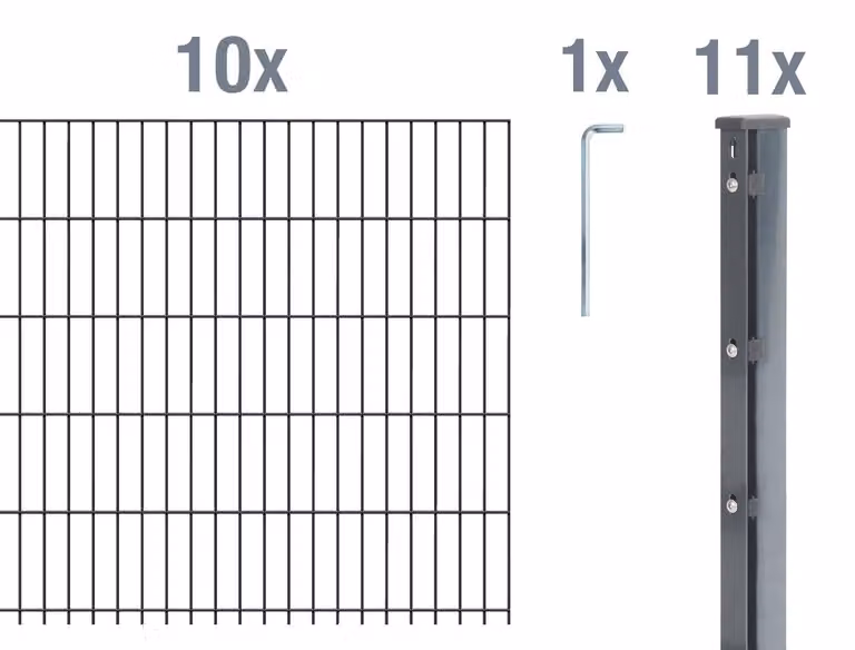 Recinzione a pannelli doppi Alberts 673420, set completo da 22 elementi, colore antracite, altezza 203 cm, lunghezza 25 metri