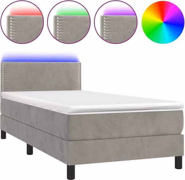 Letto singolo | Letto per adulti | Letto a Molle con Materasso e LED Grigio Chiaro 100x200 cm Velluto