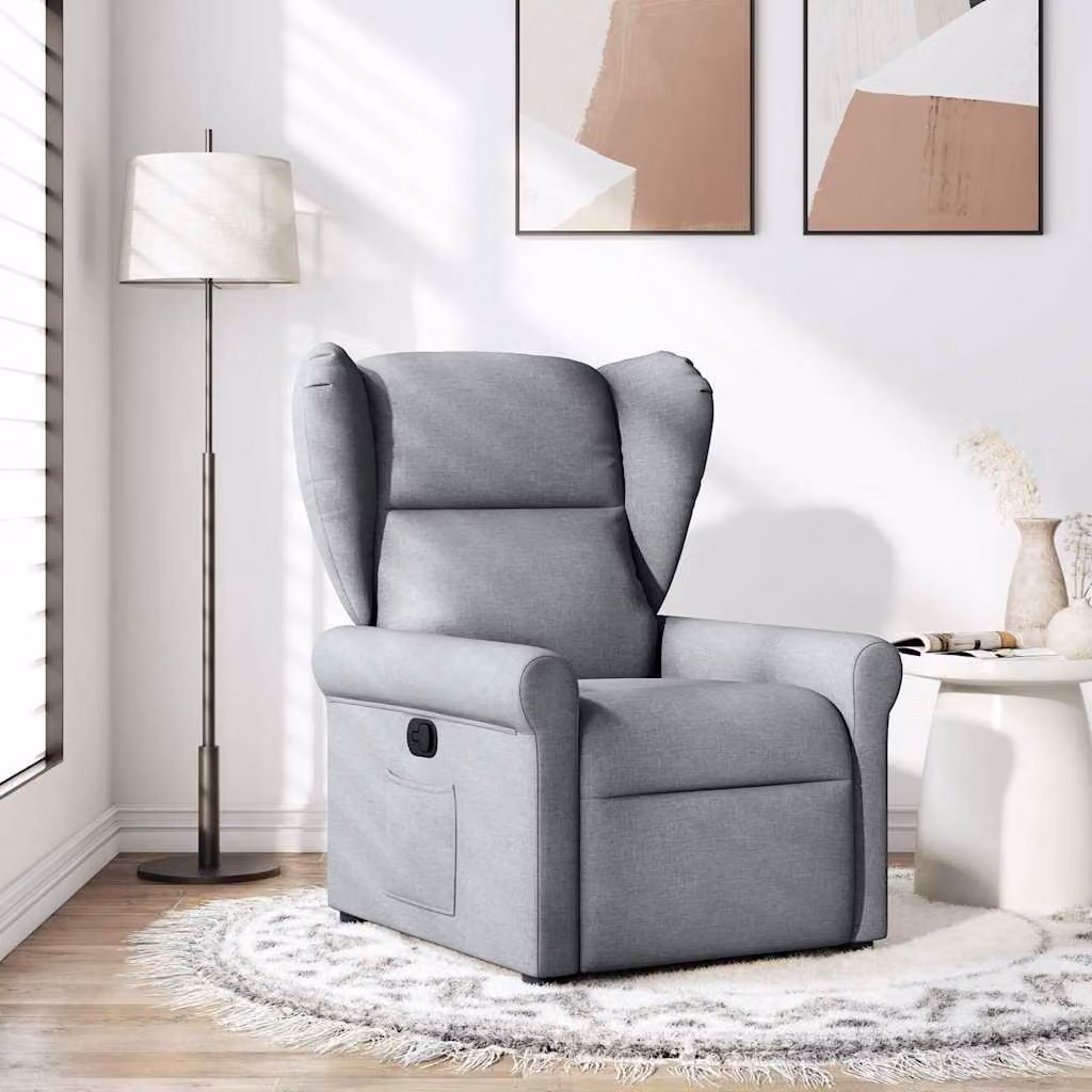 vidaXL Poltrona Reclinabile Relax in Tessuto Grigio con Braccioli e Meccanismo a Leva Manuale