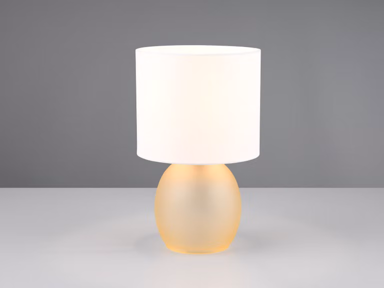 Lampada da tavolo con paralume Vela bianco-ambra, 1xE14x10W, vetro, dimensioni: 29x18x18 cm, IP20, Trio