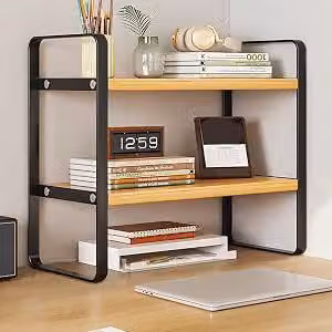Organizzatore da scrivania in legno nero, 2 scomparti - Scaffale portaoggetti minimalista - per ufficio, libri e casa