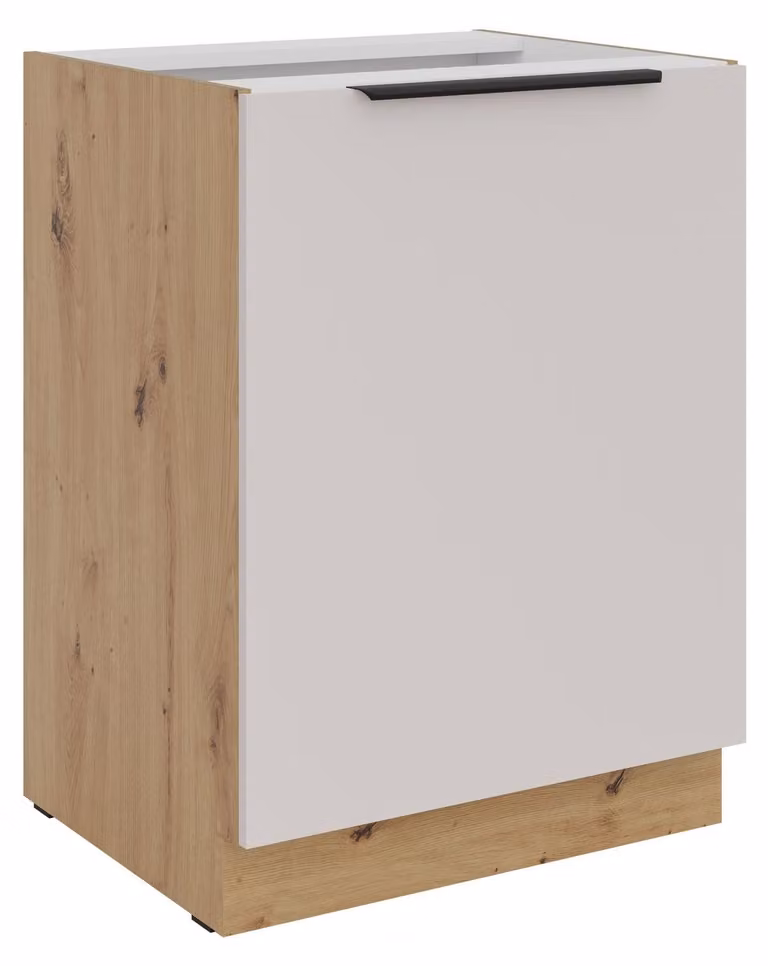 Mobile base da cucina da 60 cm, cucina SOLANO, color cashmere beige opaco + rovere Artisan opaco, cucina a incasso, blocco cucina