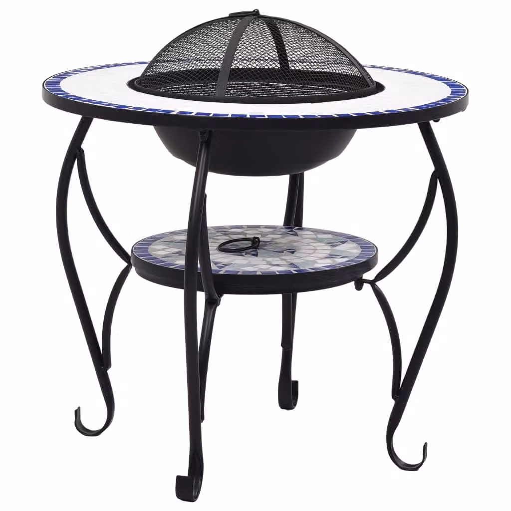 The Living Store Tavolo da fuoco in Vetroceramica mosaico blu e bianco 68 cm