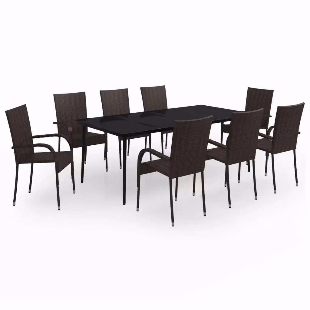 Set da pranzo da giardino vidaXL in rattan con tavolo in vetro e 9 pezzi marrone e nero – 2
