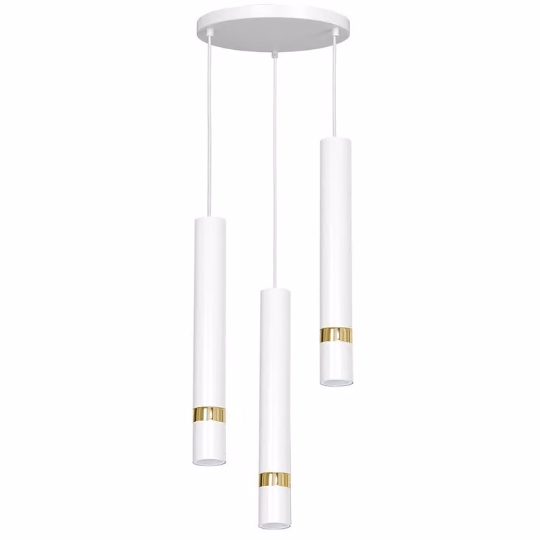 Lampada a sospensione rotonda a 3 tubi bianchi con elementi dorati Reno 3xGU10 15W Luminex