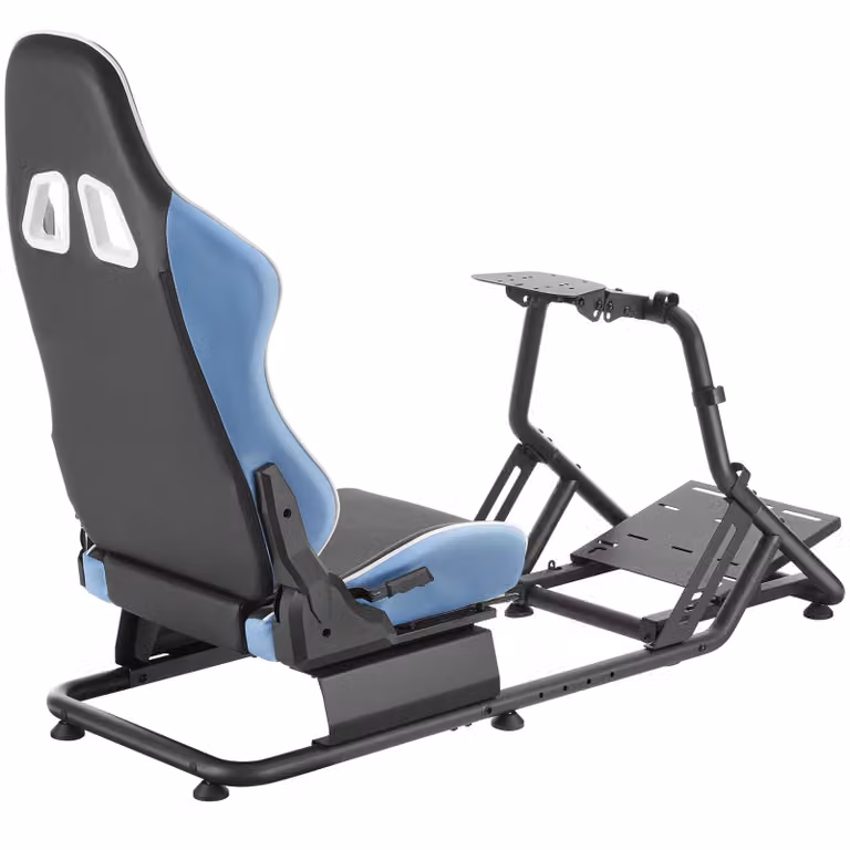 Sedia da gioco Tectake Play con sedile da corsa, nero e azzurro, con poggiatesta e braccioli