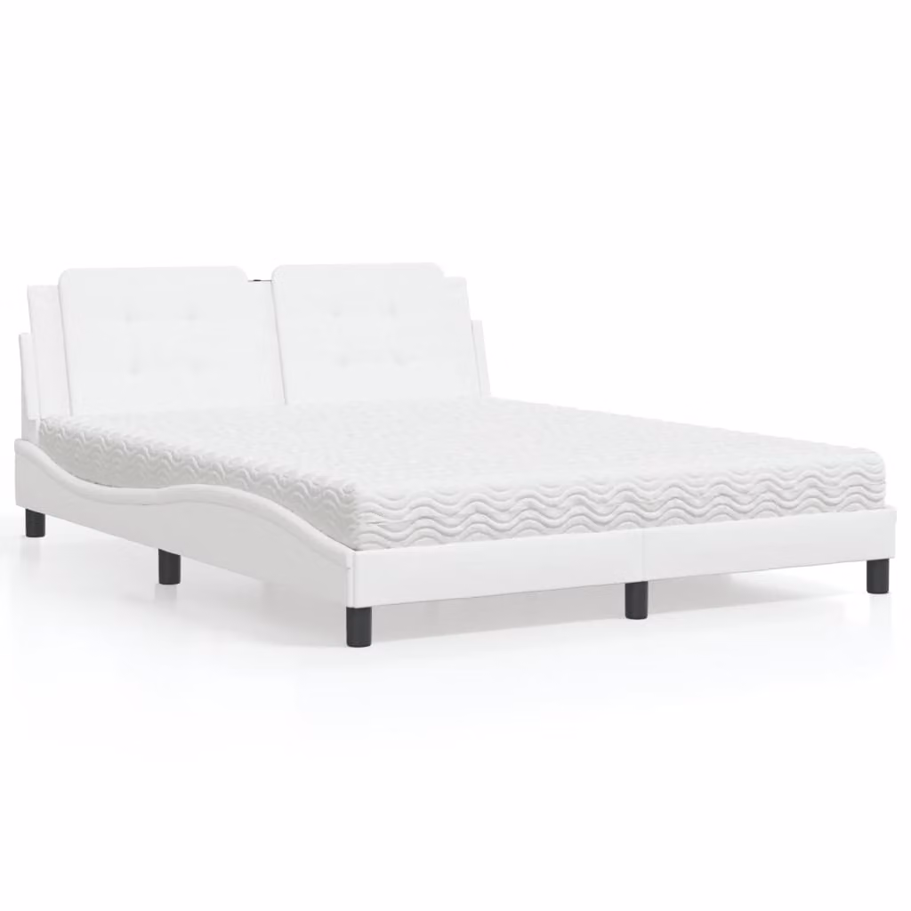 Letto con Materasso Zadar vidaXL Bianco in Similpelle e Tessuto 160x200 cm