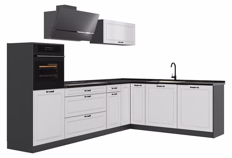 Cucina angolare completa Vicco R-Line Bianco country/Antracite 287 x cm senza piano di lavoro, Model 68205