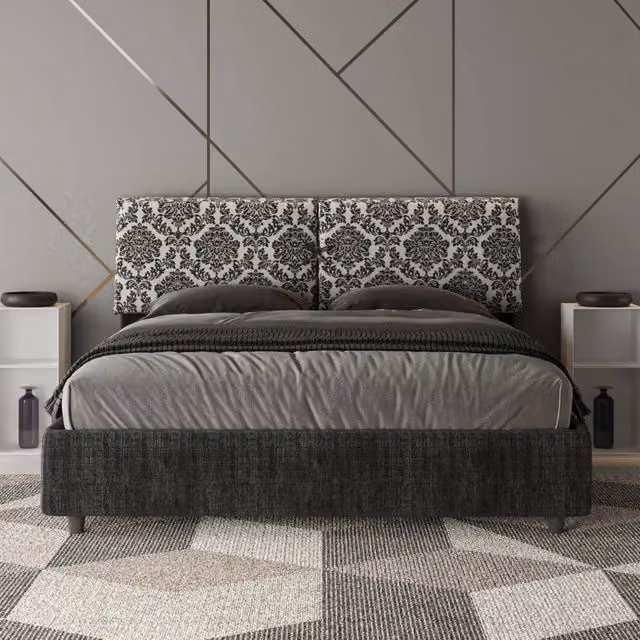 Letto matrimoniale contenitore Mados con doppia alzata imbottito in tessuto Agata blu L/P: 160 x 190 cm