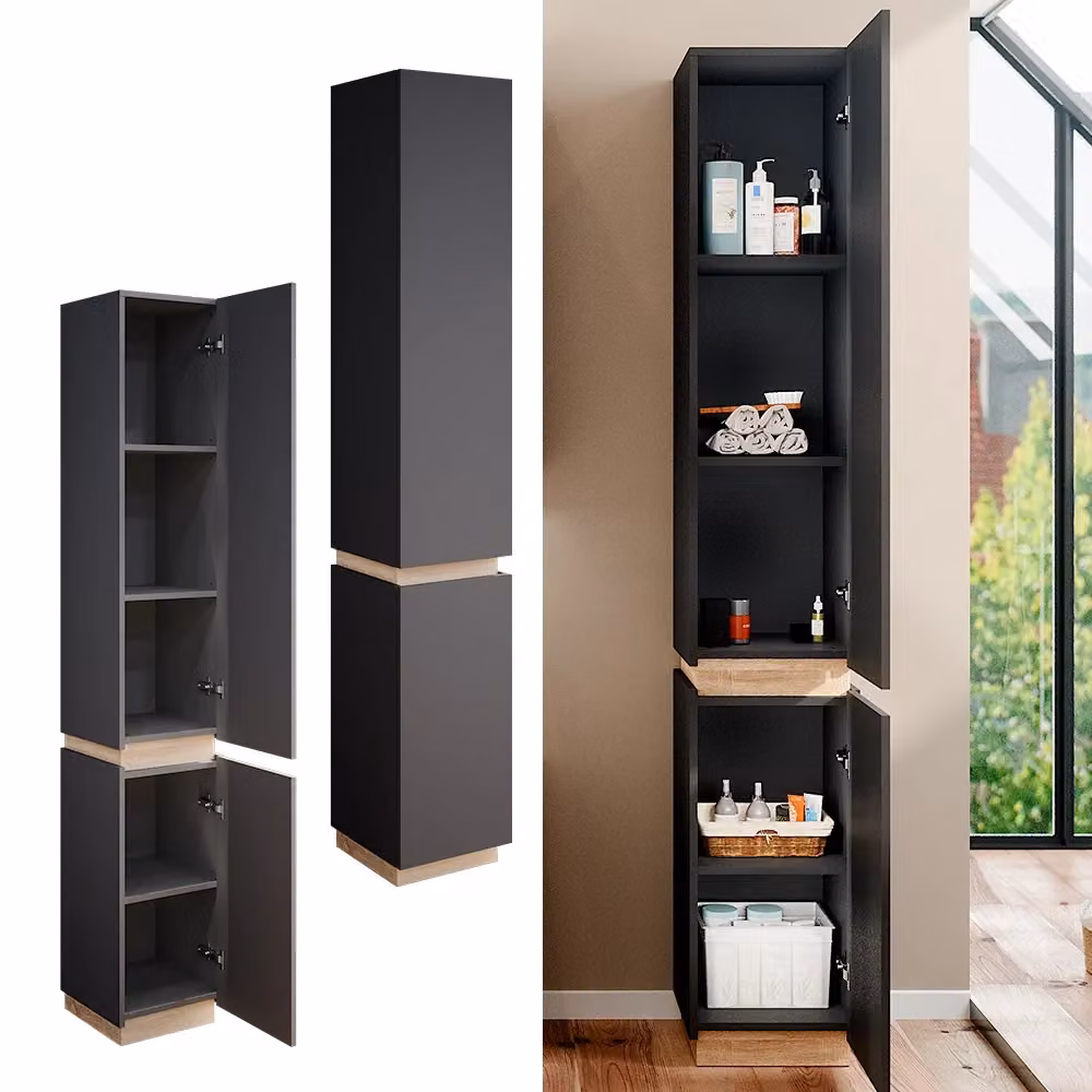Armadio da bagno Vicco Gloria Antracite con 2 ante e ripiani interni L: 33 cm, H: 197.5 cm, P: 35 cm – 2