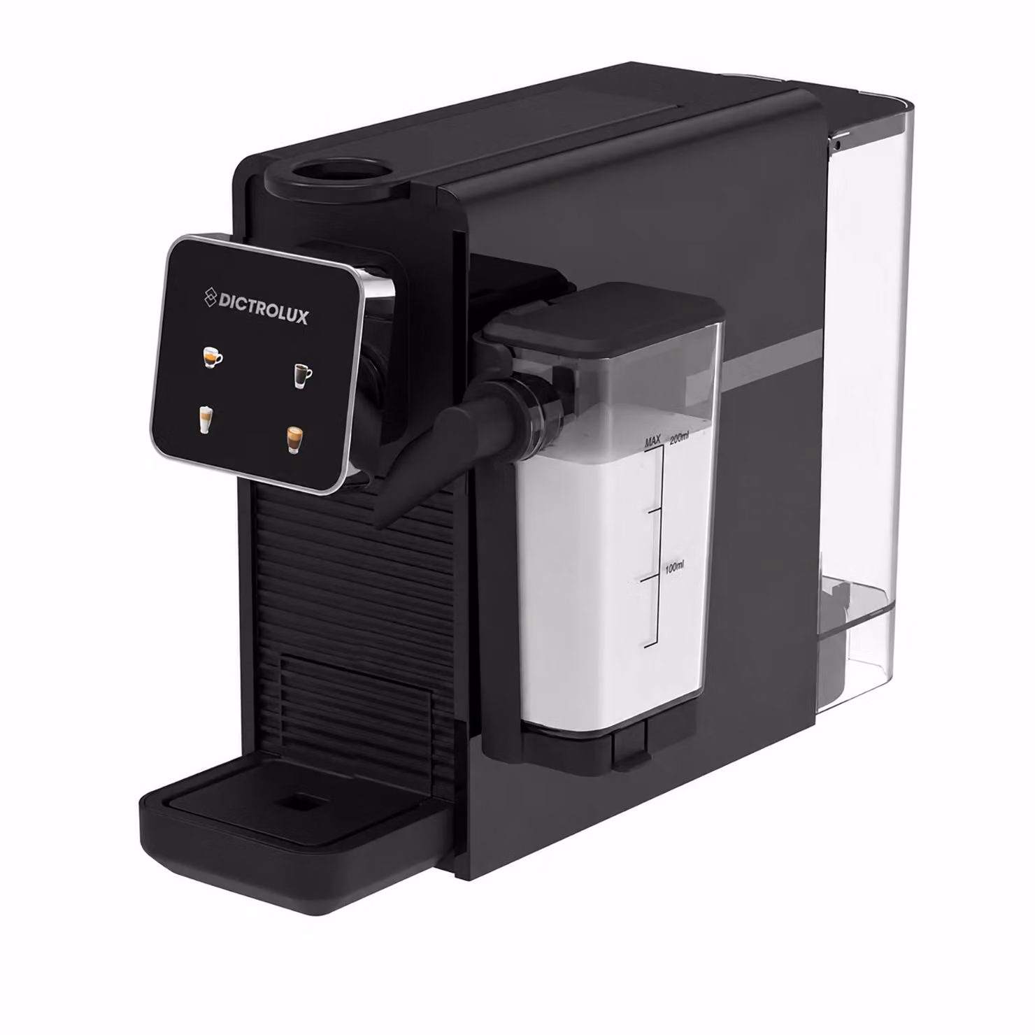 Macchina da Caffè Digitale DICTROLUX Express & Milk Black, 1400 Watt, Compatibile con Capsule Nespresso Original, con Display Touch e Sistema Milk Integrato – 1
