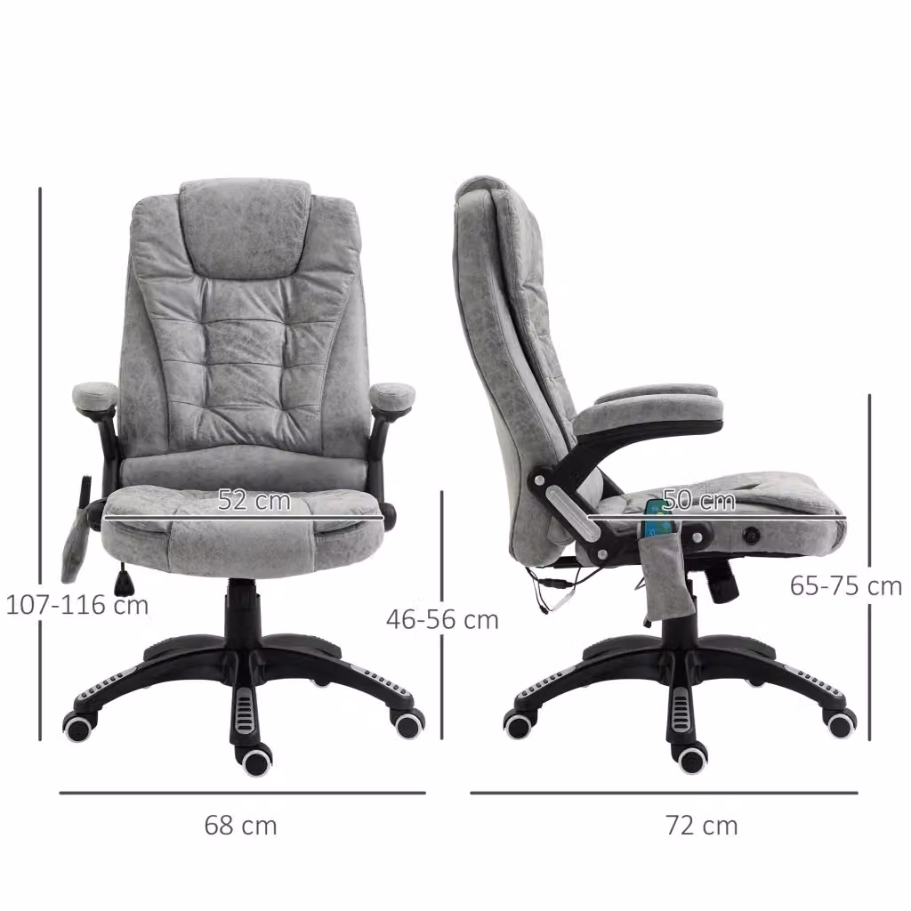 Sedia direzionale ergonomica WISHDOR grigia con funzione massaggio e riscaldamento, altezza regolabile e poggiatesta – 2