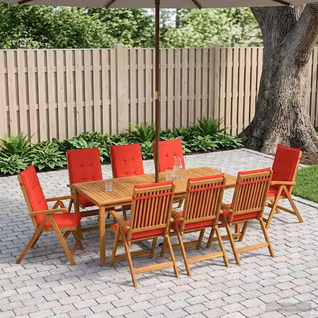 Set da pranzo da giardino vidaXL in legno di acacia con 9 pezzi, colore marrone e rosso – 1