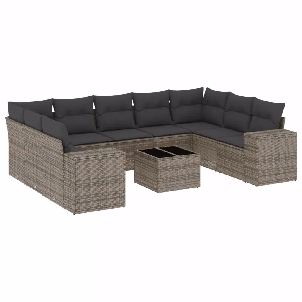 Set Divano da Giardino vidaXL 10 pz in Polyrattan Grigio con Cuscini e Tavolino – 2