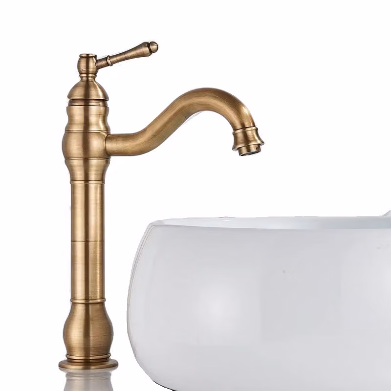 Rubinetto per lavabo, materiale ottone, montaggio a ponte, altezza ottone antico