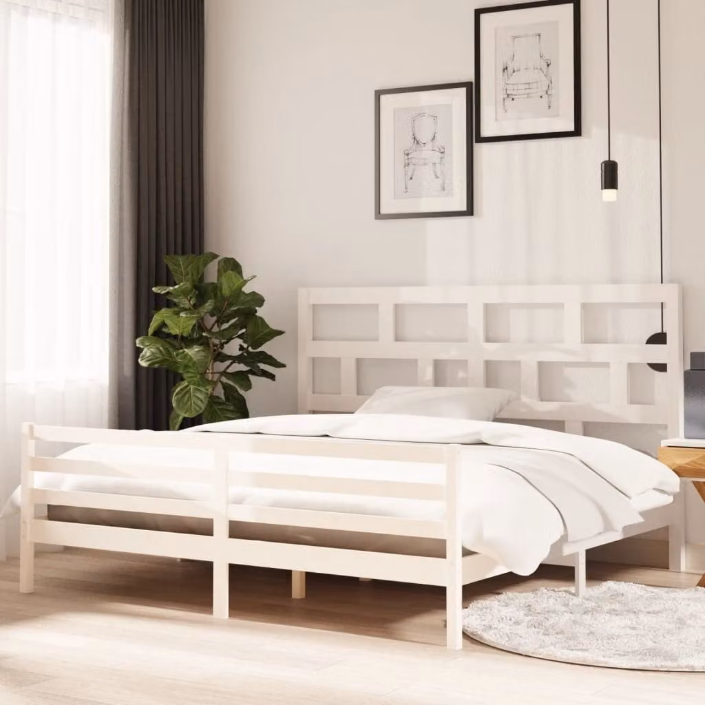The Living Store Letto in legno massiccio di pino bianco 200x200 cm