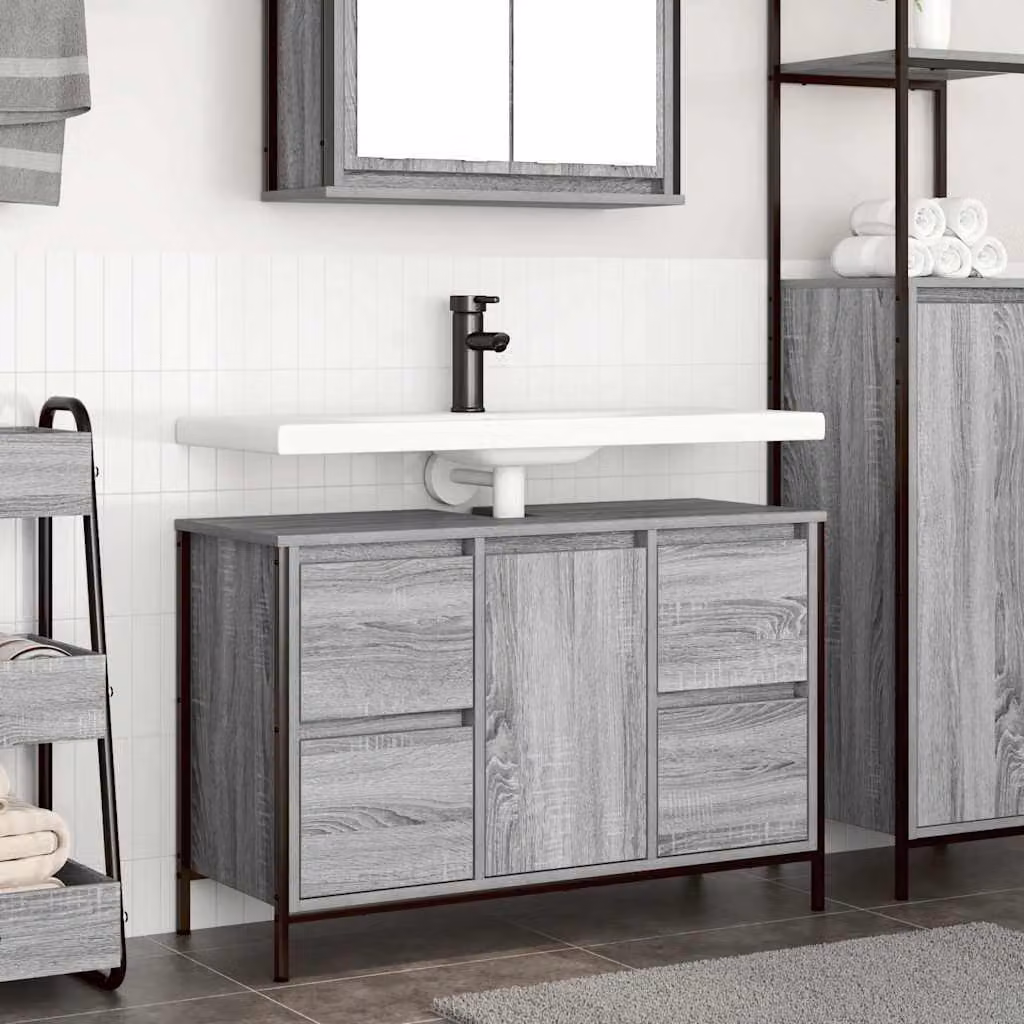 Mobile Lavabo con Cassetti vidaXL Grigio Sonoma L: 90 cm, P: 34,5 cm, H: 60 cm