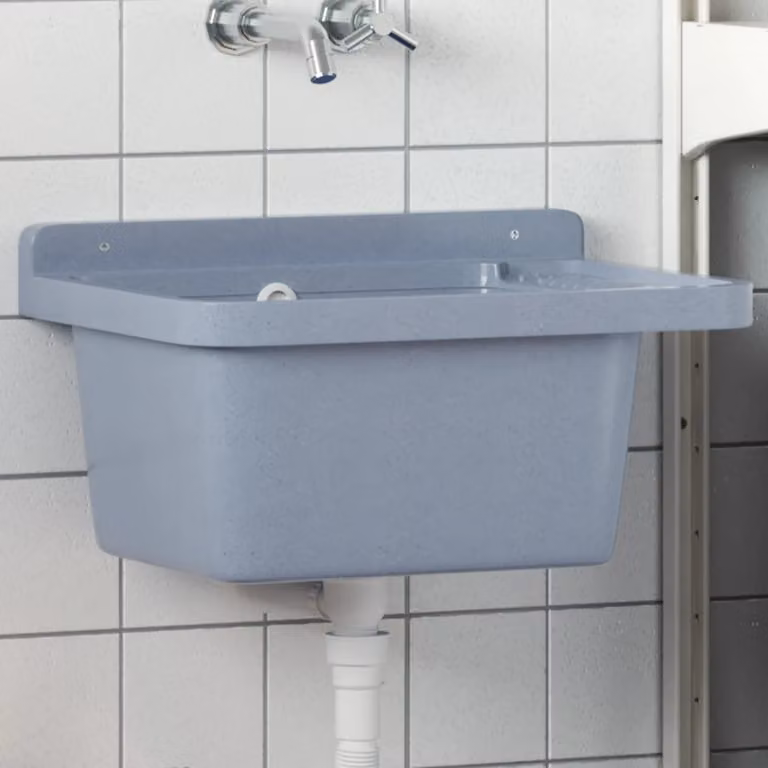 Lavabo a parete vidaXL in resina grigio L 50 cm x P 35 cm x H 24 cm