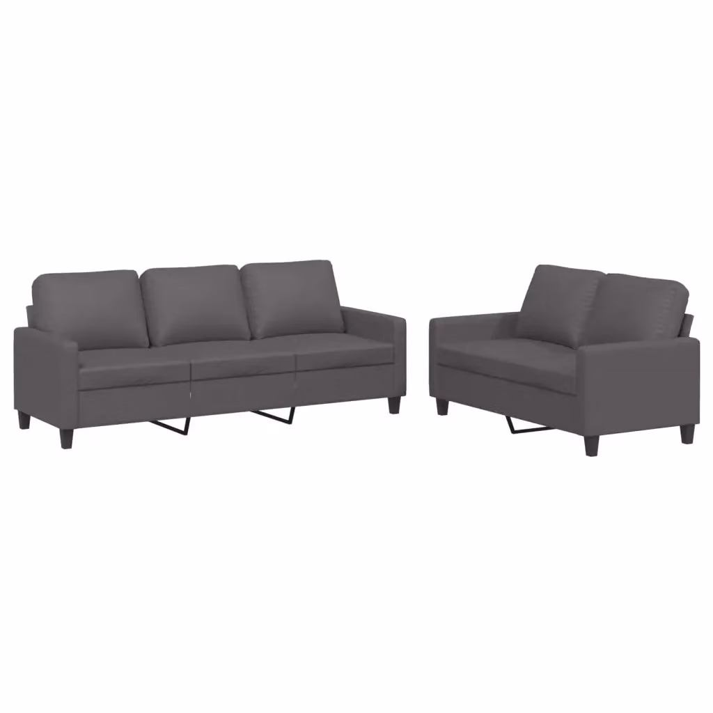 Set di divani vidaXL da soggiorno in similpelle grigia con cuscini, composto da un divano a 2 posti e un divano a 3 posti, stile moderno – 2