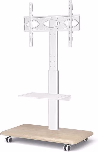 Supporto TV Girevole su Ruote per TV Pianeggiate da 26 a 65 Pollici Trolley Rotante con Base in Legno Montaggio Facile Massimo VESA 400x400 mm - Bianco