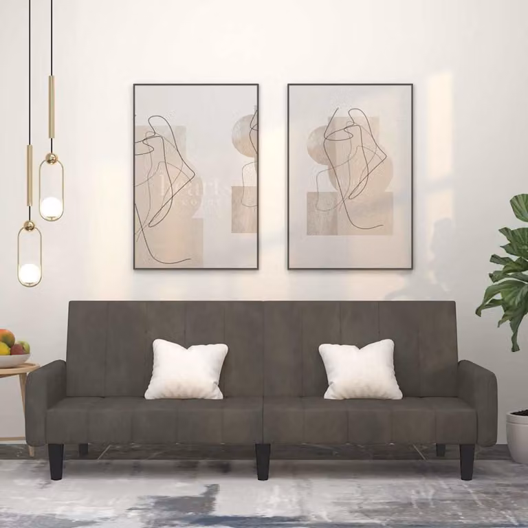 vidaXL Divano Letto Click-Clack Moderno in Velluto Grigio con Struttura in Legno Solido e Poggiatesta Regolabile