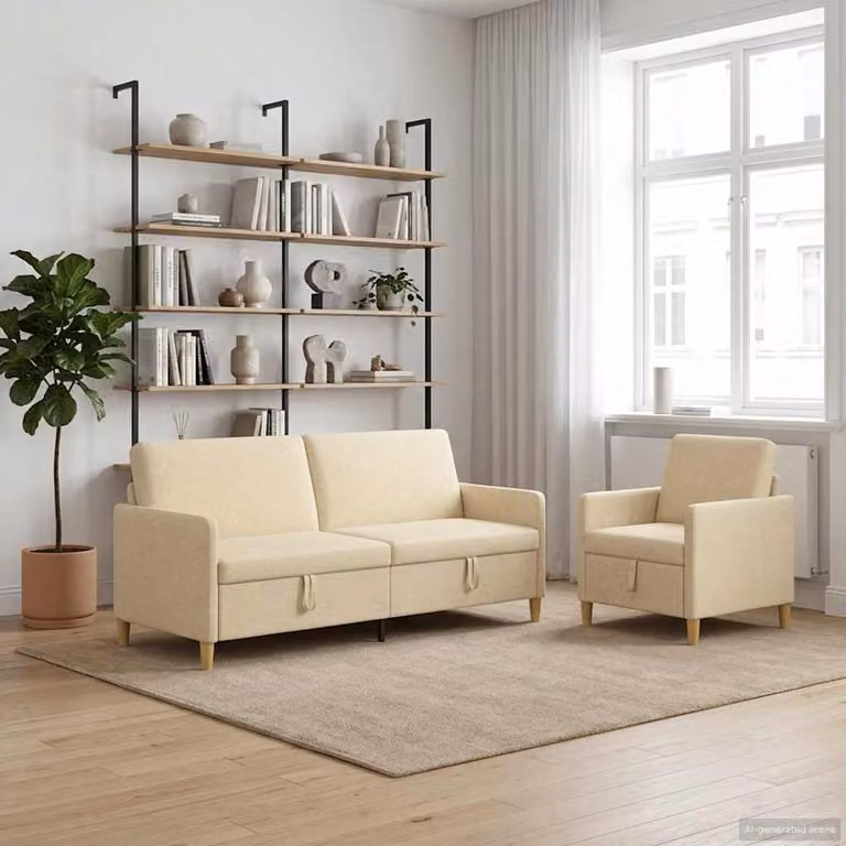 Set di Divani Moderni vidaXL con Contenitore, Composto da Divano a 3 Posti, Divano a 2 Posti e Poltrona, Colore Beige, Rivestimento in Tessuto con Coperture Rimovibili