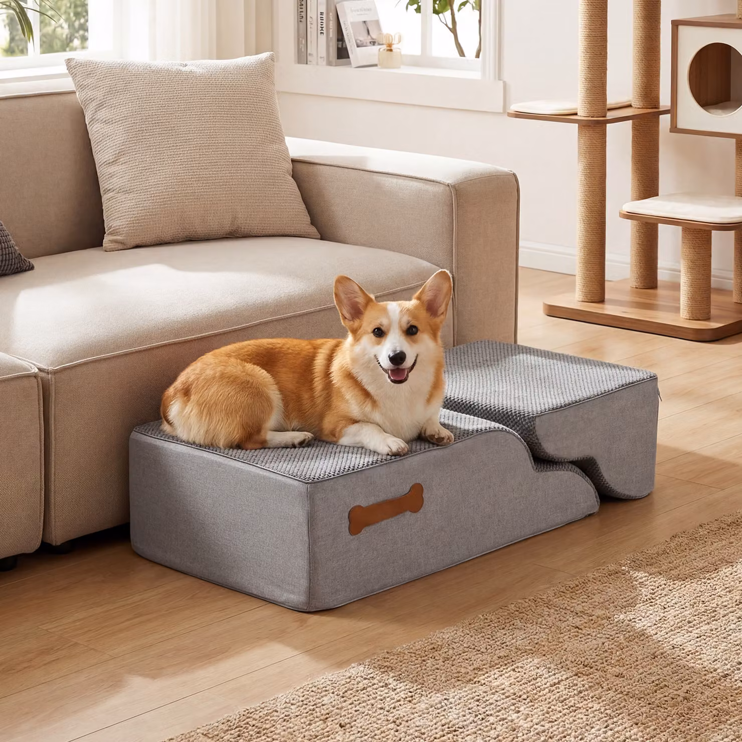 Scala per cani Costway a 4 gradini in schiuma ad alta densità con fondo antiscivolo e rivestimento rimovibile, colore grigio