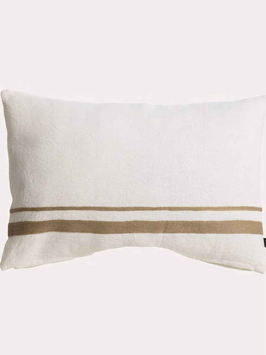 Cuscino rettangolare a righe in lino beige e bianco Kenay Home L 40 x P 40 x H 40 cm – 2