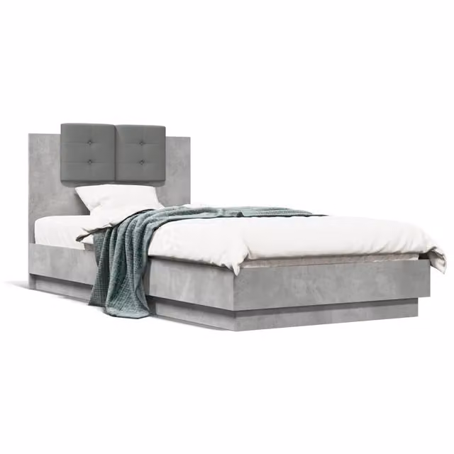 Letto con testiera e illuminazione LED con porta USB vidaXL Grigio, L: 75 cm, P: 190 cm, H: 84 cm
