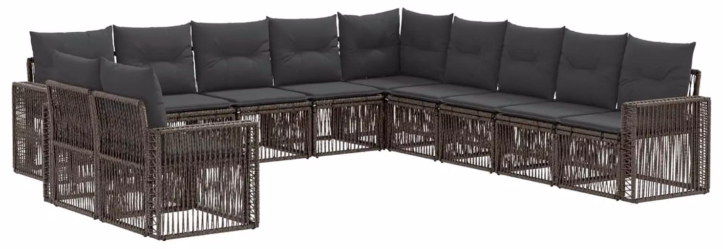 Set da giardino composto da 11 pezzi, in rattan sintetico grigio e grigio scuro