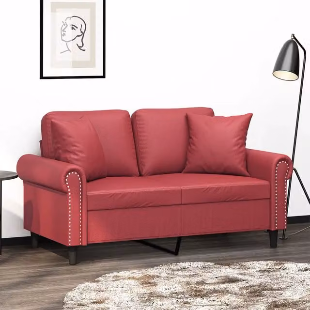 Divano a 2 Posti con Cuscini-Sofa 2 Posti con Cuscini Rosso Vino 120 cm in Similpelle 879205