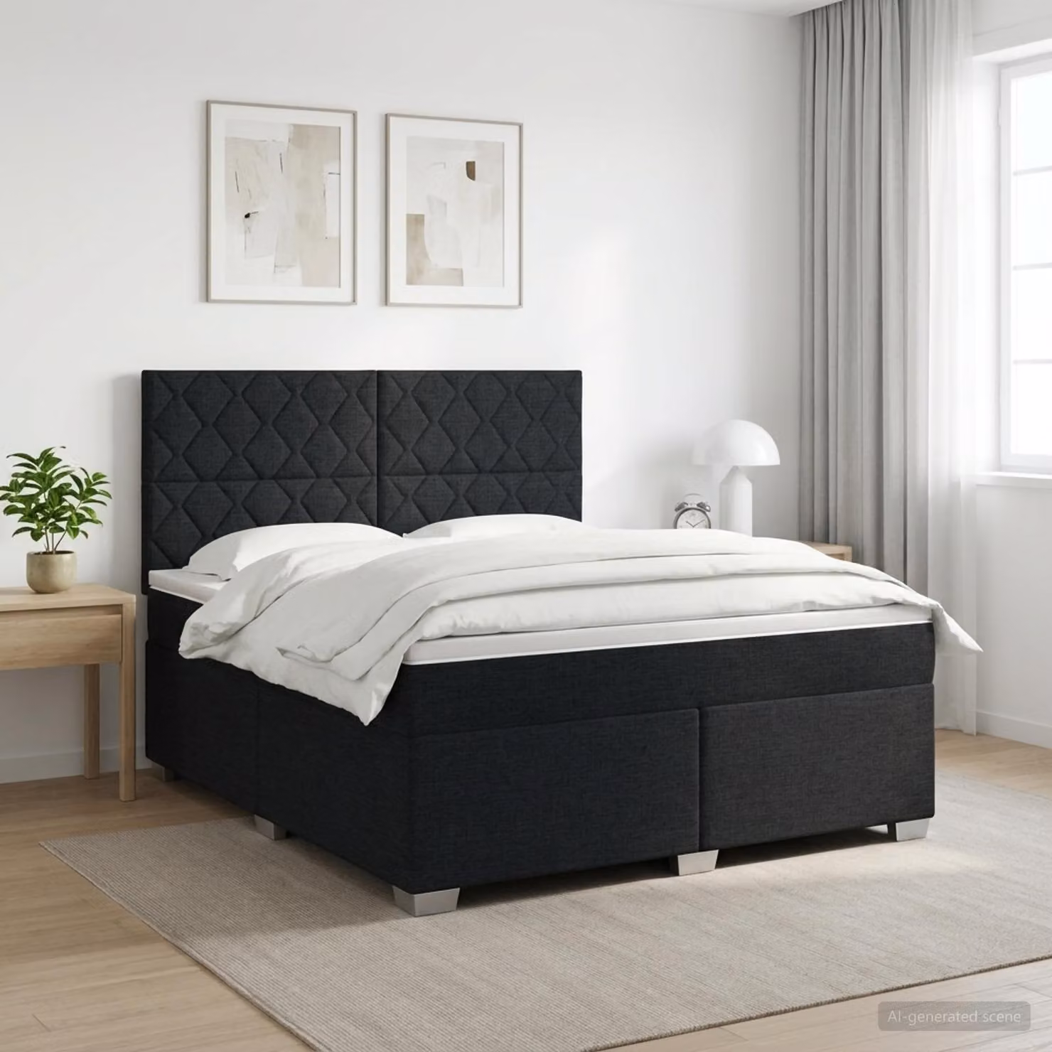 Letto box spring con materasso vidaXL in tessuto nero L: 140 cm, P: 200 cm