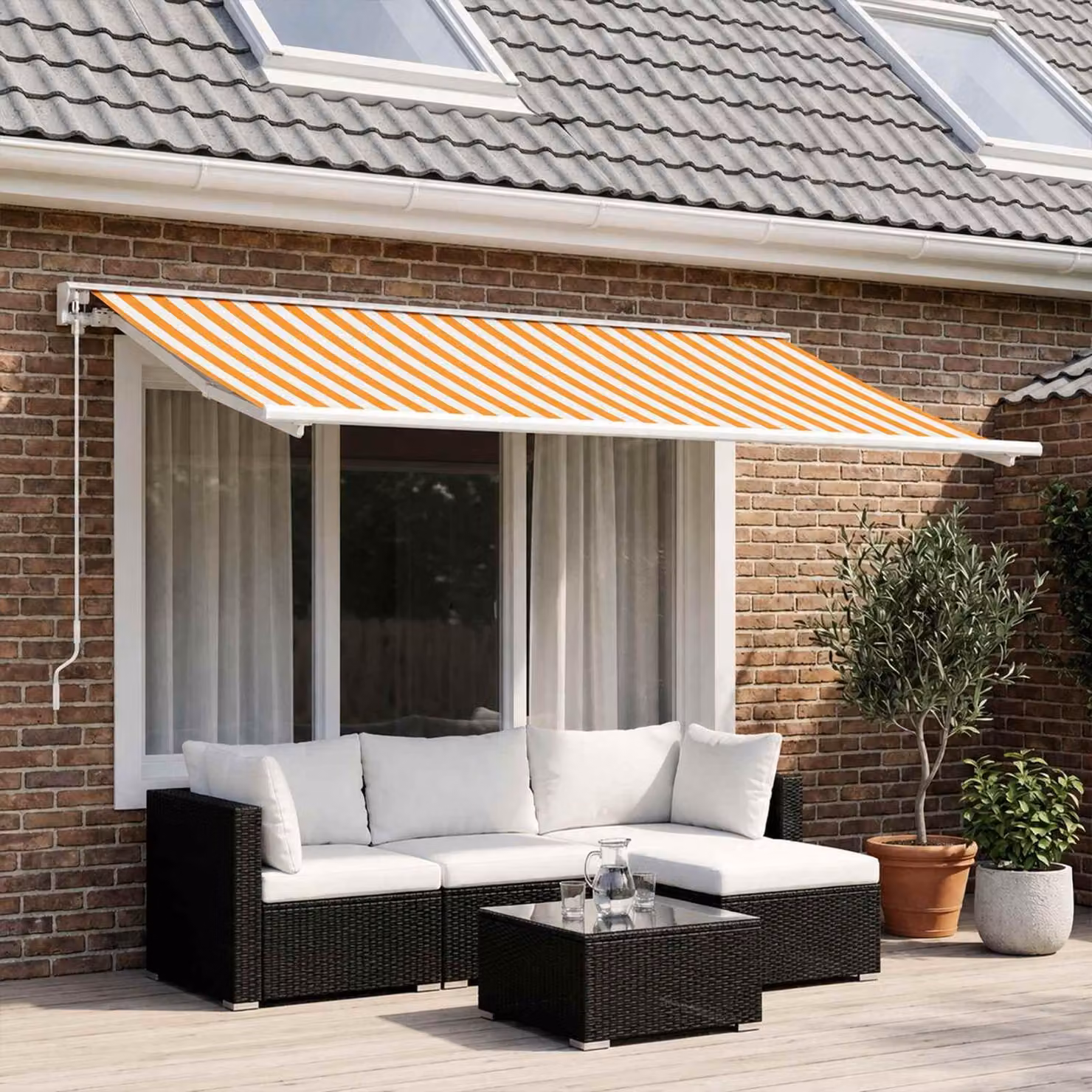 Maison Exclusive - Tessuto di ricambio per tende da sole, giallo e bianco, 450 x 300 cm, in poliestere
