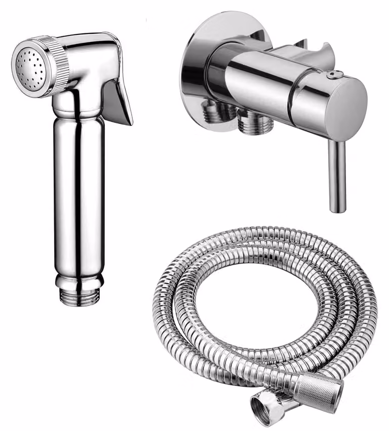 Kit completo per doccia WC/bidet, modello mini "shattaf", cromato