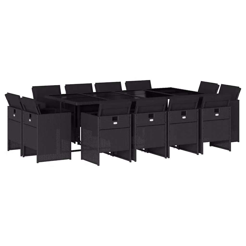 Set da pranzo da giardino vidaXL in polyrattan nero con cuscini e tavolo in vetro 13 pz – 2