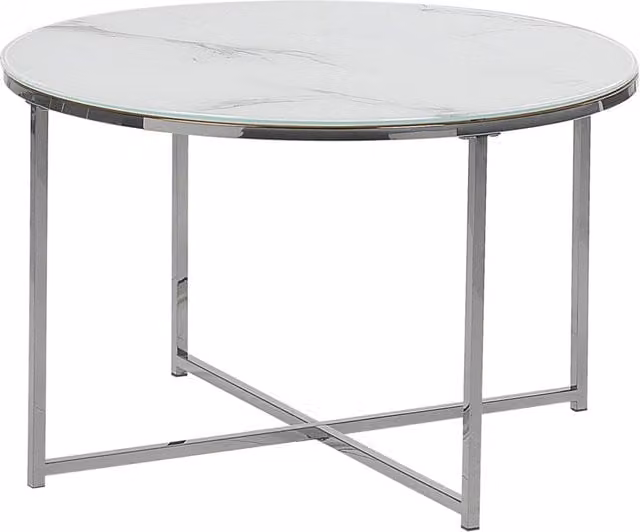 Tavolino Rotondo Beliani con Effetto Marmo Bianco e Base Argento, Stile Glamour Moderno, Diametro: 70 cm