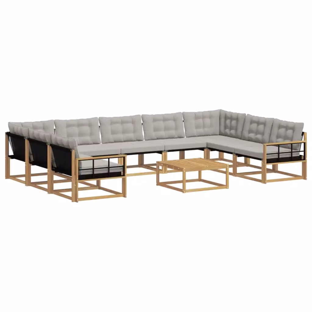Set di divani da esterno a forma di U vidaXL in legno di acacia con cuscini Bianco e Grigio – 2