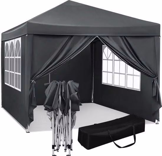 Tenda da festa Famanu, 3x3 metri - Impermeabile, protezione UV, con borsa per il trasporto e pareti laterali - Grigia