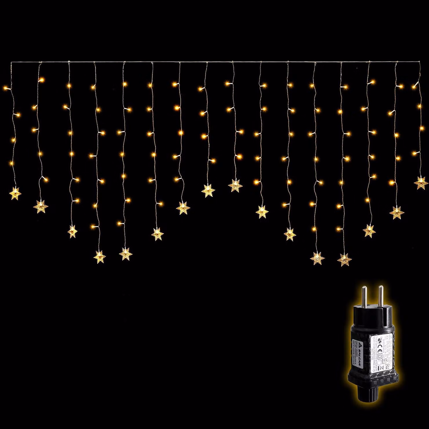 Tenda luminosa da 2 metri, con 104 LED, a forma di fiocchi di neve, con 9 modalità di illuminazione
