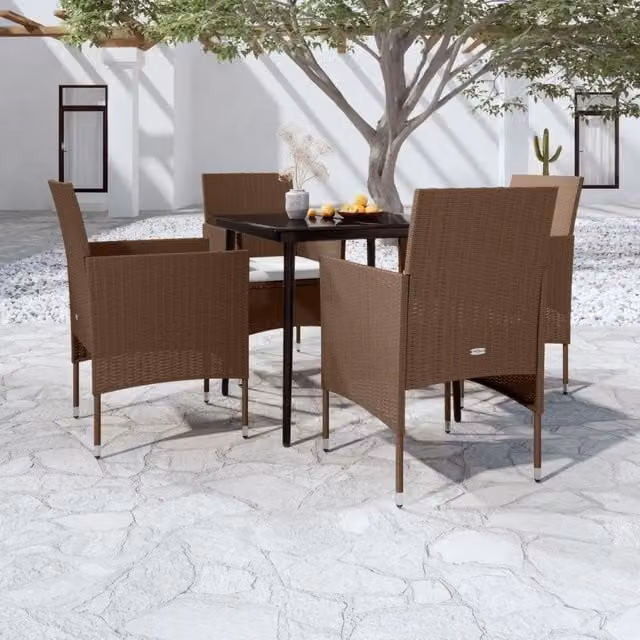 Set da Pranzo da Giardino 5 pz con Cuscini Marrone e Nero 3099324