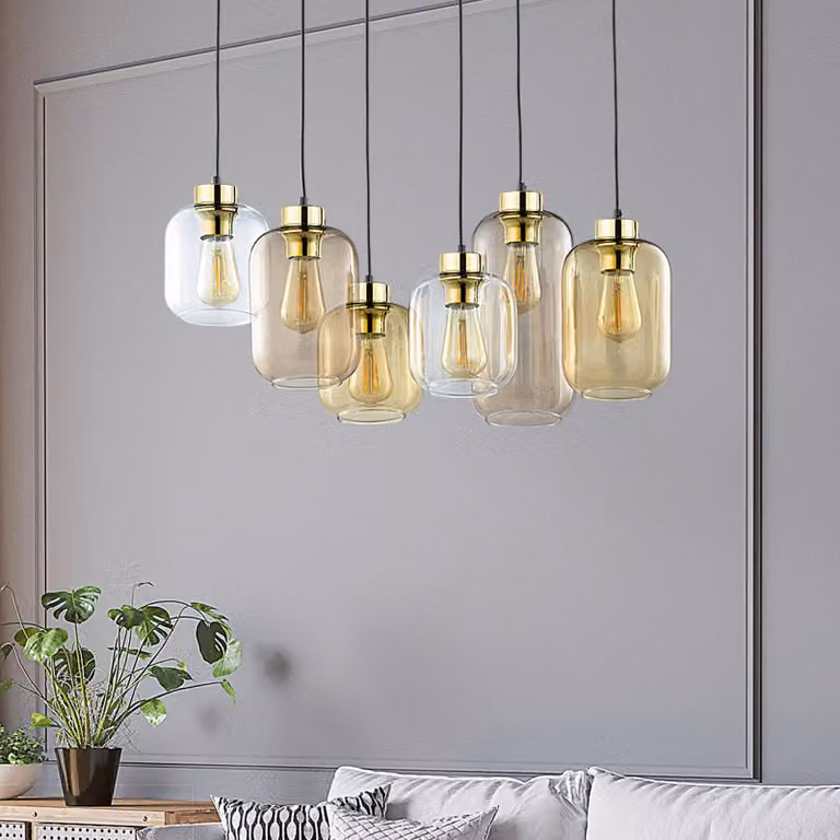 Lampada a sospensione in vetro Marco Brown TK Lighting, dimmerabile, Chiaro / Trasparente, Soggiorno / Sala da pranzo, Vetro, Moderno, Lampada a sospensione