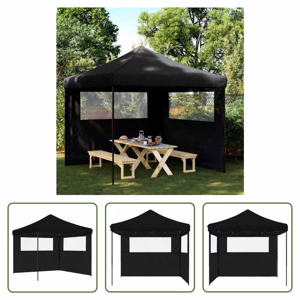 The Living Store Tenda per feste pieghevole pop-up con 2 pannelli laterali nero