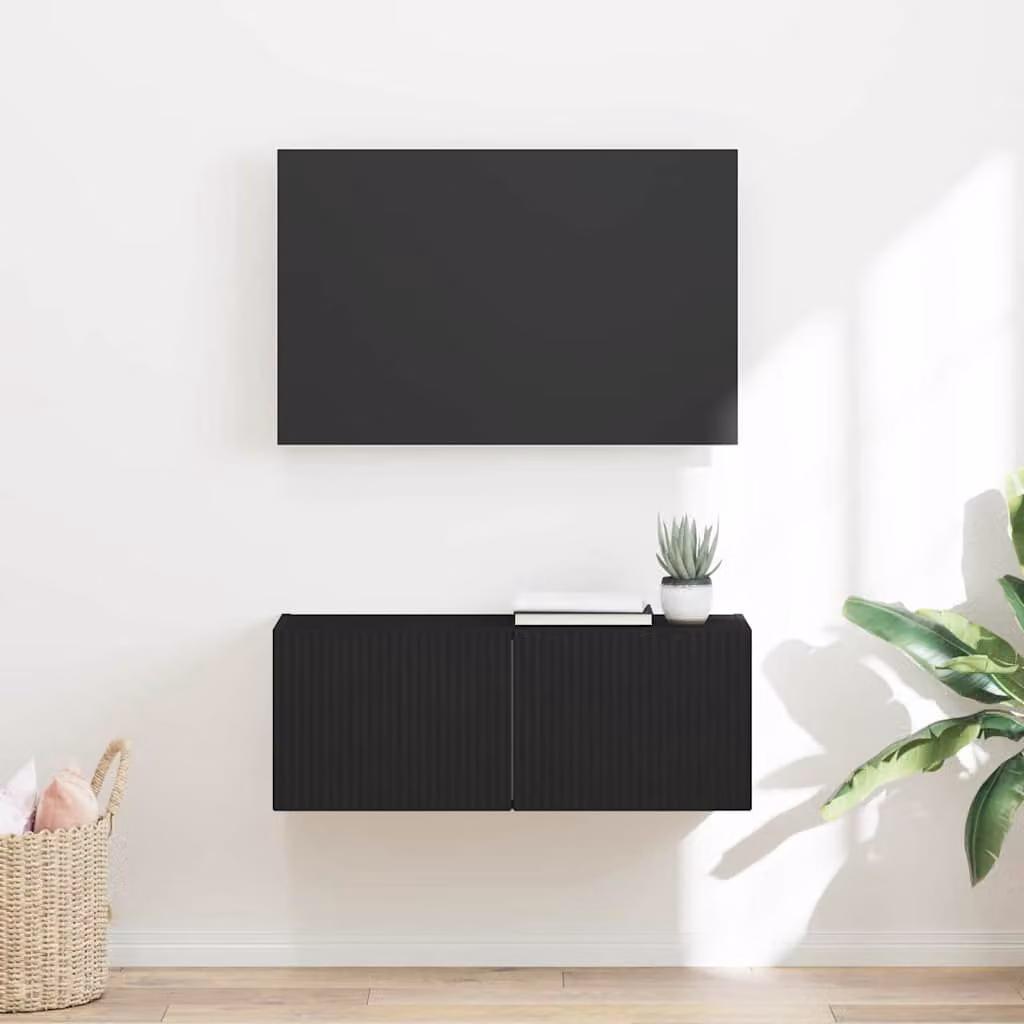 Mobile TV da parete vidaXL moderno in MDF nero L: 78,5 cm, P: 30 cm, H: 29,5 cm
