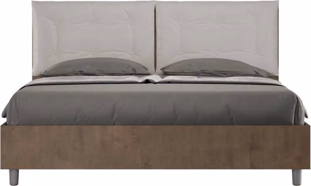 BS COM Letto matrimoniale contenitore 160x190 noce cuscini similpelle tortora