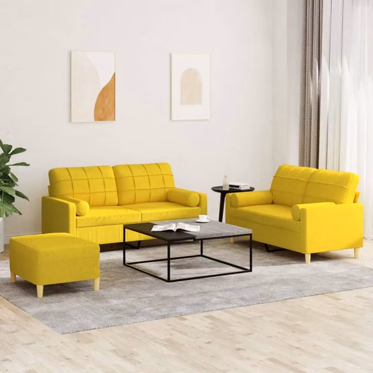 Maison Exclusive - Set divano a 3 pezzi con cuscini in tessuto giallo chiaro